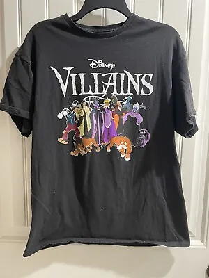 Buy Disney Villains Characters Black T Shirt Sz L Maleficent Hades Scar Cruella • 5.22£