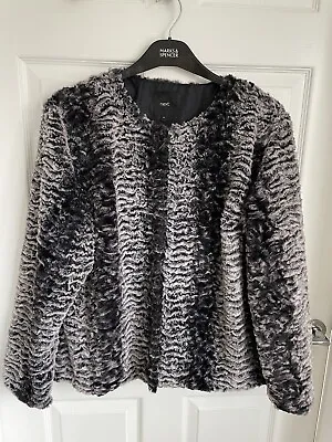 Buy Ladies Black Grey NEXT Faux Fur Long Sleeve Collarless Jacket  - Size 22 • 30£