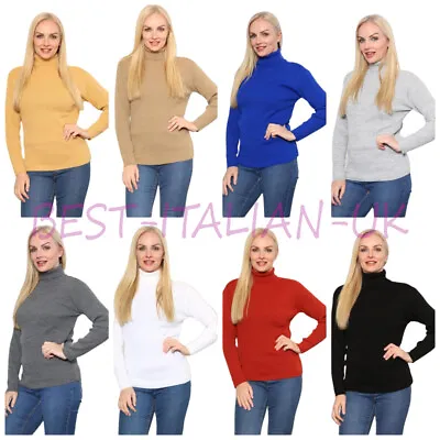 Buy WOMEN'S HIGH ROLL NECK KNITTED Ribbed JUMPER Women's Wear Polo Neck Sweater Top • 14.89£