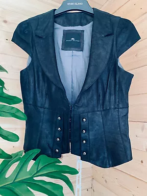 Buy BN River Island Black Leather Bodice Waistcoat Jacket Medieval Steampunk Size 12 • 49£