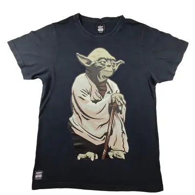 Buy Addict Star Wars Yoda Graphic T Shirt Size L Navy Mens Cotton Short Sleeve Crew • 16.14£