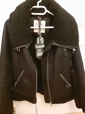 Buy Khujo Faux Suede/fleece Black Flying Winter Coat/jacket Size 8/10 Small  • 40£