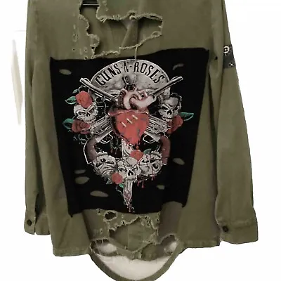 Buy Guns N Roses Denim Army Distressed Decomposed Jacket Rock N Roll Exclusive NWOT  • 75.90£