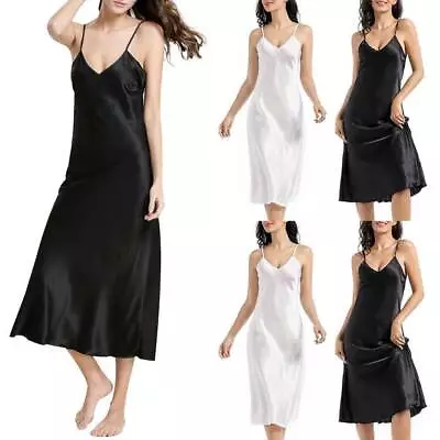 Buy Womens Lace Satin Silk Long Nightdress Ladies Sexy Lingerie Nightgown Nightie • 2.29£