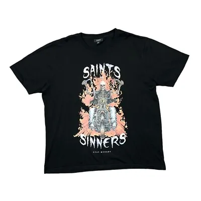 Buy SAINTS OR SINNERS  Stay Hungry  Gothic Biker Skeleton Graphic T-Shirt XXL Black • 12£