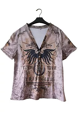 Buy T Shirt. 44  Chest. Eagle Graphic. V Neck Henley. Distressed All Over Print. NEW • 2.90£