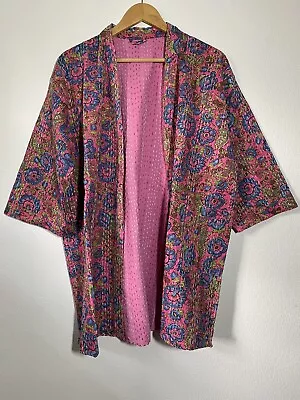 Buy Floral Artisan Kantha Hand Stitch Kimono Jacket Boho Hippie Langenlook Indie • 34.99£