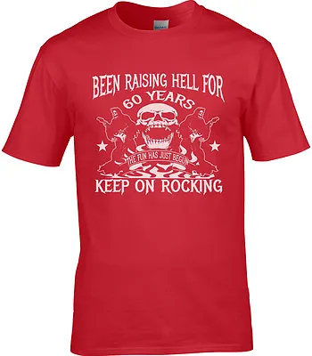 Buy 60th Birthday Mens T-Shirt Raising Hell Heavy Rock Metal Funny Gift Idea Sixty • 11.99£
