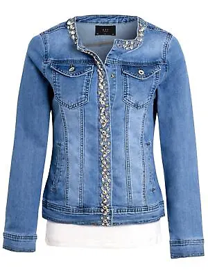 Buy Womens Denim Jacket Jeans Stretch Jackets Jeweled Blue Plus Size 20 22 14 16 18 • 36.95£