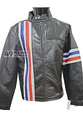 Buy 'EASY RIDER' Men's BLACK Motorcycle Style Biker Real Cowglaze Leather Jacket • 49£
