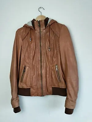 Buy Next Leather Brown Genuine Leather Full Zip Hoodie Jacket - Women's UK 10 • 29.95£