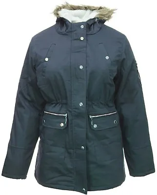 Buy Size 22/24 Hooded Blue Coat Warm Quilt Lined Body Faux Fur Trim Ladies Jacket  • 27.16£