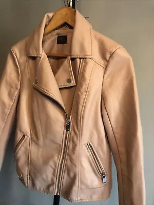 Buy Womens Marks & Spencer Collection Nude Pink Faux Leather Biker Jacket Sz 8 • 9.99£