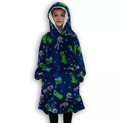 Buy Minecraft Oversized Hoodie Flannel Wearable Blanket Soft Thick Fleece Kids - M • 24.99£