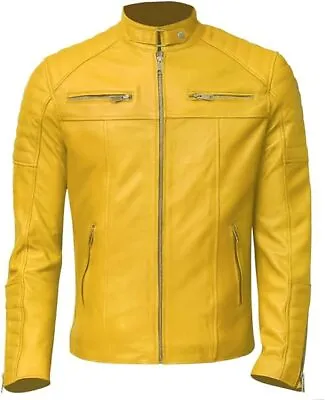 Buy Men's Real Leather Vintage Retro Cafe Racer Slim Fit Biker Jacket • 84.99£