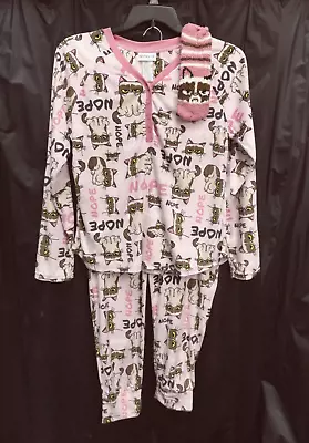 Buy Grumpy Cat  Nope  3 Piece Ultra Soft Stretch Velour Pajamas & Socks Set~l~12~14 • 21.32£