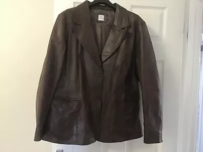 Buy Womens New Look Brown Leather Blazer Type Jacket Uk 18/20 • 15£
