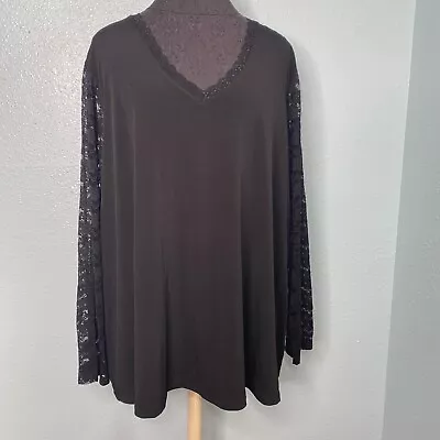 Buy Susan Graver Blouse Shirt Top Women Plus Size 3X Black Long Sleeve Lace V-Neck • 23.62£