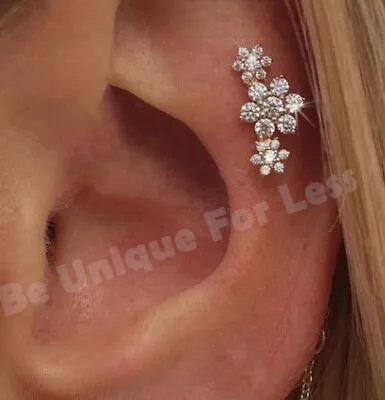 Buy TRAGUS Helix Bar Cartilage Piercing Flower Crystal  Screw In Earring Flat Back • 5.99£