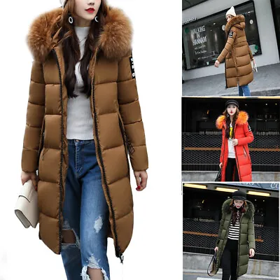Buy Winter Women Girl Puffer Fur Long Quilted Parka Ladies Coat Hooded Jacket UK • 28.88£