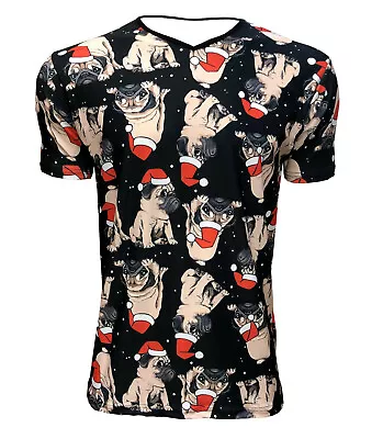 Buy Men's Cute Santa Hat Pug Dogs Pets Xmas Christmas Alternative T-Shirt Top Tee • 21.99£