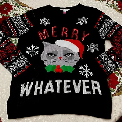 Buy XXL 2XG Grumpy Cat Merry Whatever Ugly Christmas Sweater Bright Black Color • 14.20£