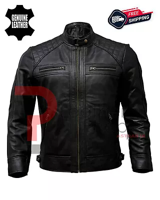 Buy Men's Motorcycle Distressed Leather Jacket Black Skull Rider Brown Vintage Jacke • 179.08£
