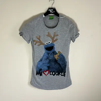 Buy Womens Seseme Street Cookie Monster Long Grey Short Sleeve T Shirt Size 12/14 • 8.75£