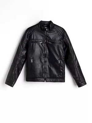 Buy Mens Faux Leather Black Biker Jacket Size XL • 49.99£