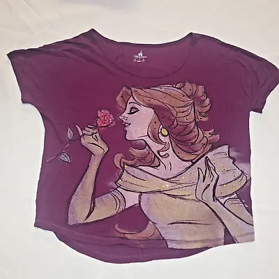 Buy Disney Parks Bejewled Belle Beauty And The Beast Purple Maroon Shirt Size L • 13.87£