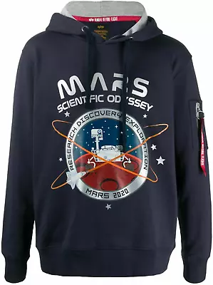 Buy Alpha Industries Mission To Mars Hoodie / Sweatshirt, Navy, Medium, RRP £110 • 54.99£