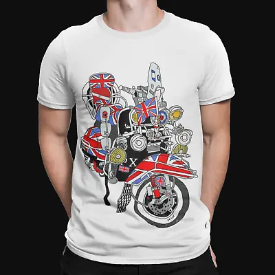 Buy Mod Bike T-shirt - Motor Vespa Scooter  White Trendy Retro Film Tv Uk Union  • 8.39£