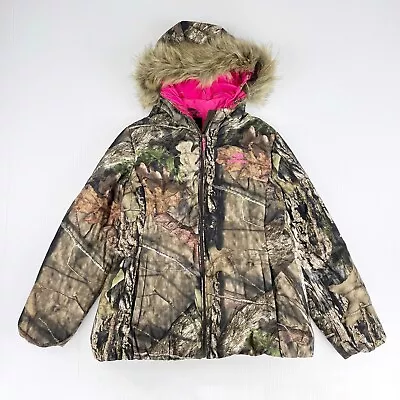 Buy Mossy Oak Camo Camouflage Faux Fur Hood Full Zip Pink Hoodie Jacket Womens XXL • 23.62£