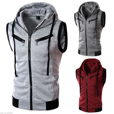 Buy Mens Sleeveless Zip Up Hoodie Sweatshirt Workout Gym Hooded Gillet Jacket Tops • 11.39£