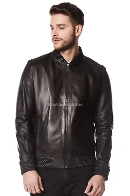 Buy Mens Perforated Leather Jacket Black Casual Fashion Series 100% Real Leather A08 • 123.74£