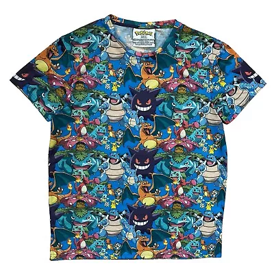 Buy POKEMON T Shirt All Over Print Blue Large Charizard Pikachu  • 14.95£