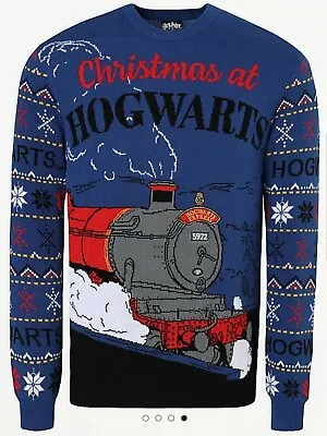Buy Harry Potter Hogwarts Express Blue Fair Isle Christmas Mens Jumper Size M NEW • 19.99£