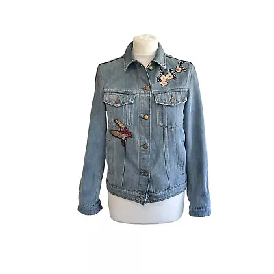 Buy Mavi Gold Sequin Cherry Blossom Spring Denim Jacket Embroidered Button Small New • 40£