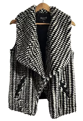 Buy MAXWELL STUDIO Faux Fur Vest Mod Pop Art Black White Check Fashion Size MEDIUM • 26.02£