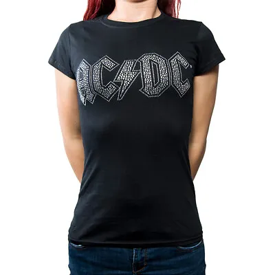 Buy Ladies AC/DC Diamante Logo Official Tee T-Shirt Womens • 17.13£