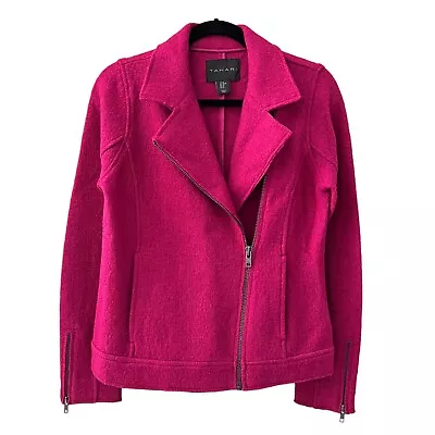 Buy Tahari Moto Jacket Size XS Wool Pink Barbiecore Biker Rock Chic Outerwear NEW • 52.10£