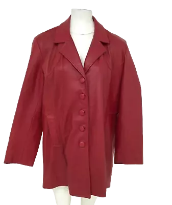 Buy CALCULUS Leather London UKXL Coat Ladies Red Button Up Pre-loved Satin Lined • 9.99£