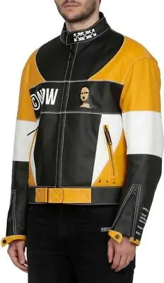 Buy Off White Black & Yellow Calfskin Leather Jacket Medium EU48 RRP £1899 Yellow • 695£