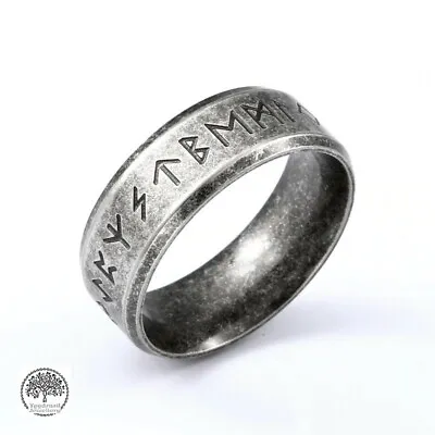 Buy Viking Norse Vintage Silver Stainless Steel Runes Rune Ring Band For Men/Women • 8.95£