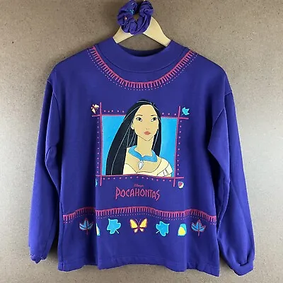 Buy VTG Disney Pocahontas Purple Graphic Long Sleeve Shirt W/ Scrunchie M USA • 77.21£