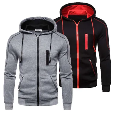 Buy Men's Boy Plain Hoodie Zipper Sports Jumper Hooded Zip Up Hoody Coat Warm Jacket • 9.49£