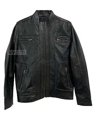 Buy Men's Classic Fashion Leather Jacket Black Retro Biker Style Real Lambskin 022 • 41.65£