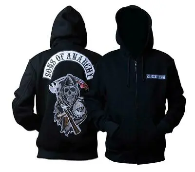 Buy Black Zipper Hoodie Embroidered Patch Fashion Hooded Sons Of Anarchy Unisex • 25£