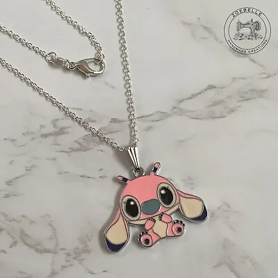 Buy Lilo & Stitch Pink Angel Enamel Silver Pendant Necklace Jewellery UK & Gift Bag • 4.99£