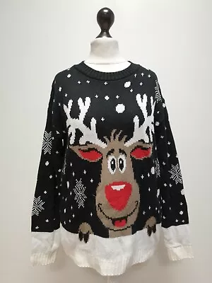 Buy X917 Womens Sd Black Reindeer Christmas Knit Jumper Uk Size S/m 10-12 Eu 38-40 • 14.99£